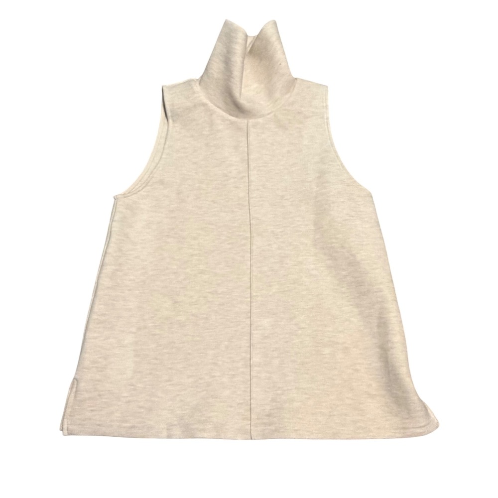 OGL FuzzLuxe Turtle Neck Split Hem Top Heather Beige Sleeveless XS‎ NWT